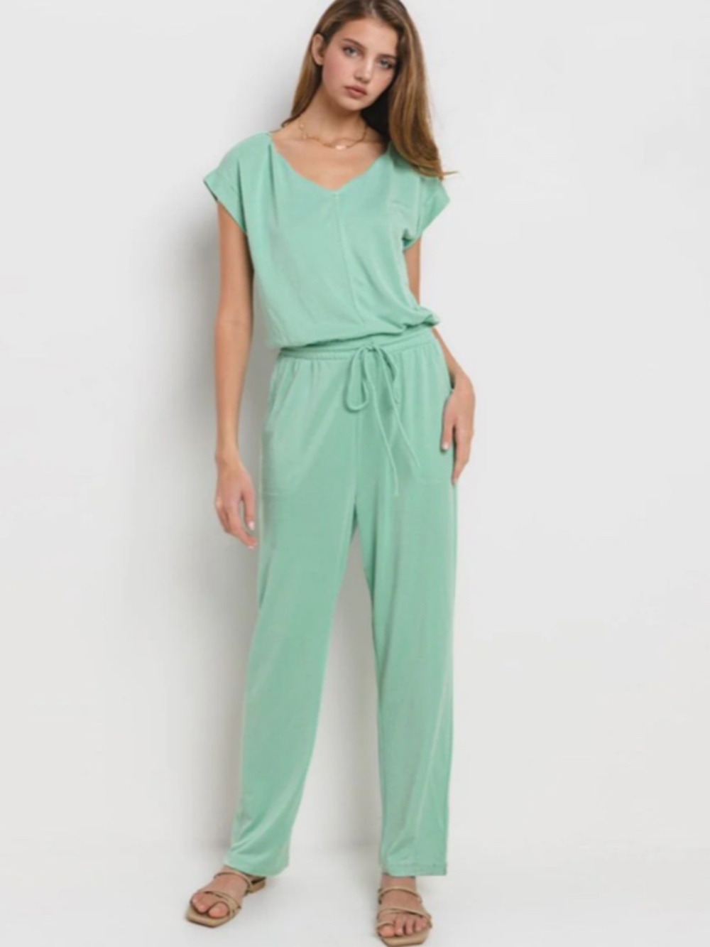 🎉 The Kat" Mint Green Adjustable Waistband Jumpsuit